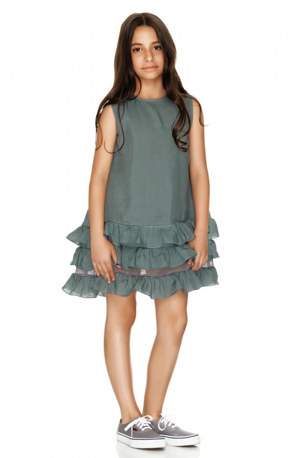 Army Green Ruffle Dress  Little PNK